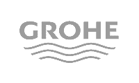 Grohe logo with gray text and wavy water lines underneath